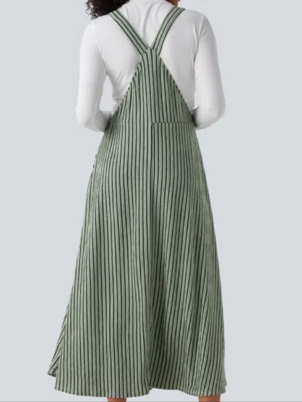 HALARA Stripe Flowy  Midi Sage Green Sleeveless Knit With Pockets Dress Size L. - Picture 7 of 10